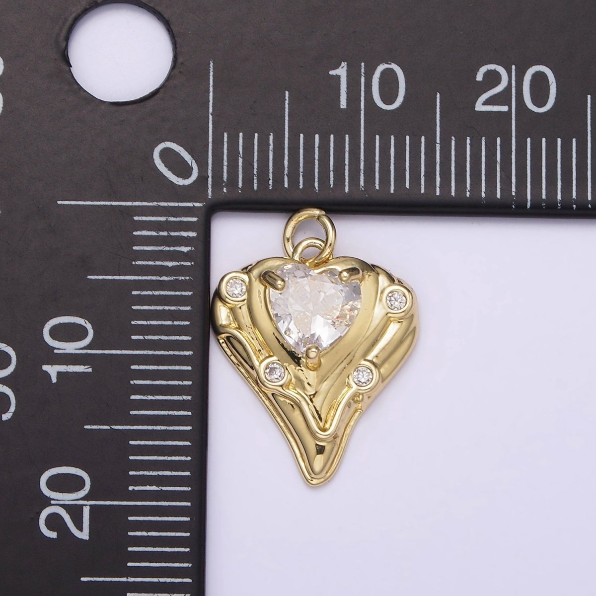 14K Gold Filled Clear Heart CZ Dotted Melt Molten Drip Charm | AG221 - DLUXCA