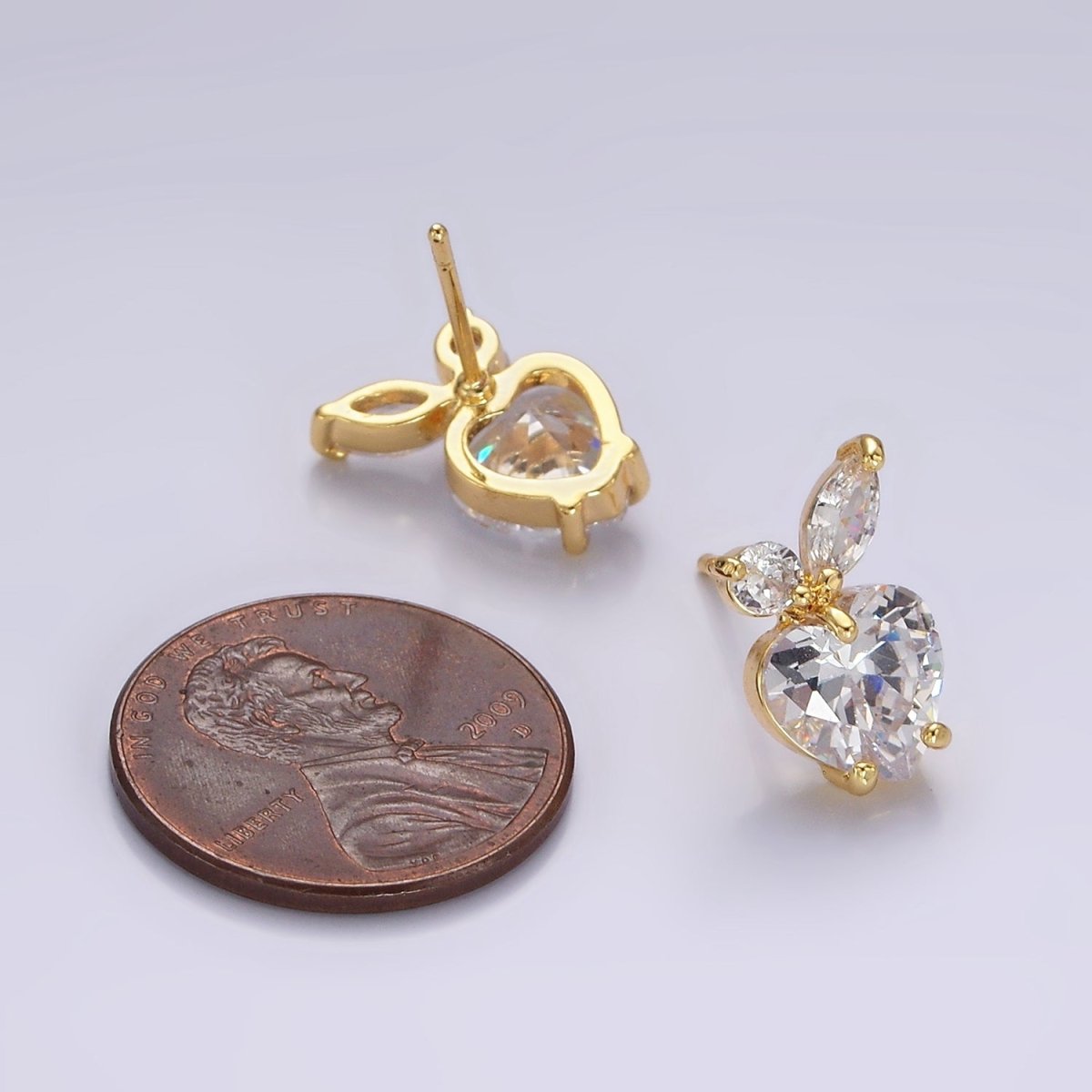 14K Gold Filled Clear Heart CZ Marquise Leaf Fruit Stud Earrings | AE961 - DLUXCA