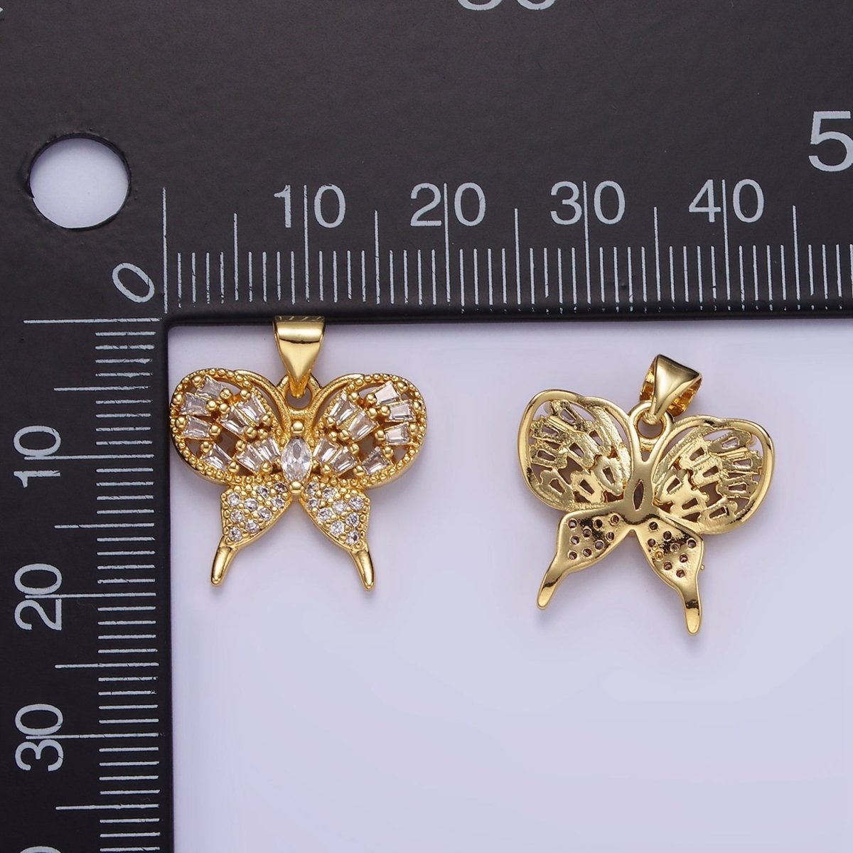 14K Gold Filled Clear Marquise Baguette Micro Paved Butterfly Insect Pendant | AA1146 - DLUXCA