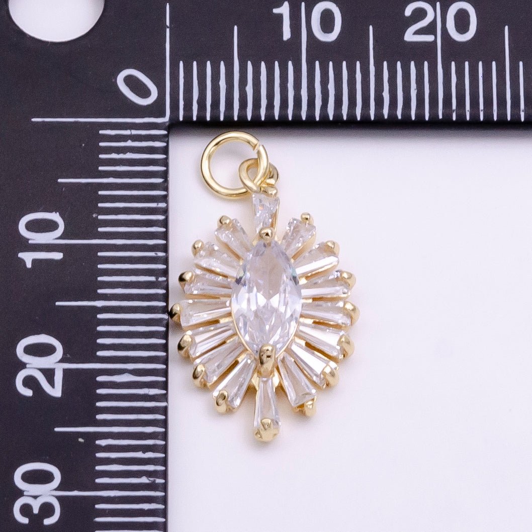 14K Gold Filled Clear Marquise Baguette Ray Charm in Gold & Silver | W479 W480 - DLUXCA