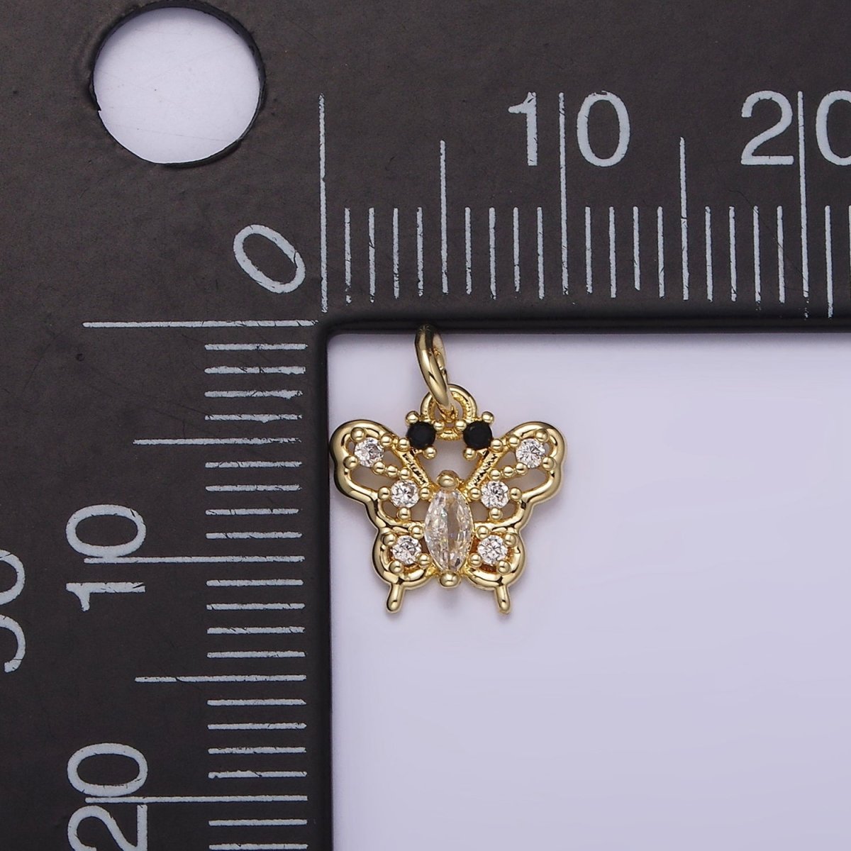 14K Gold Filled Clear Marquise CZ Dotted Open Butterfly Animal Charm | AG241 - DLUXCA