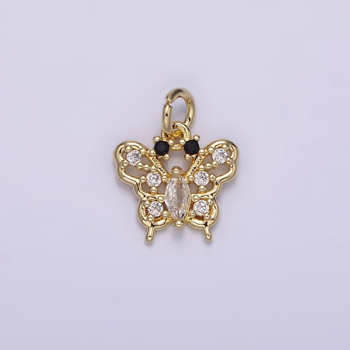 14K Gold Filled Clear Marquise CZ Dotted Open Butterfly Animal Charm | AG241 - DLUXCA