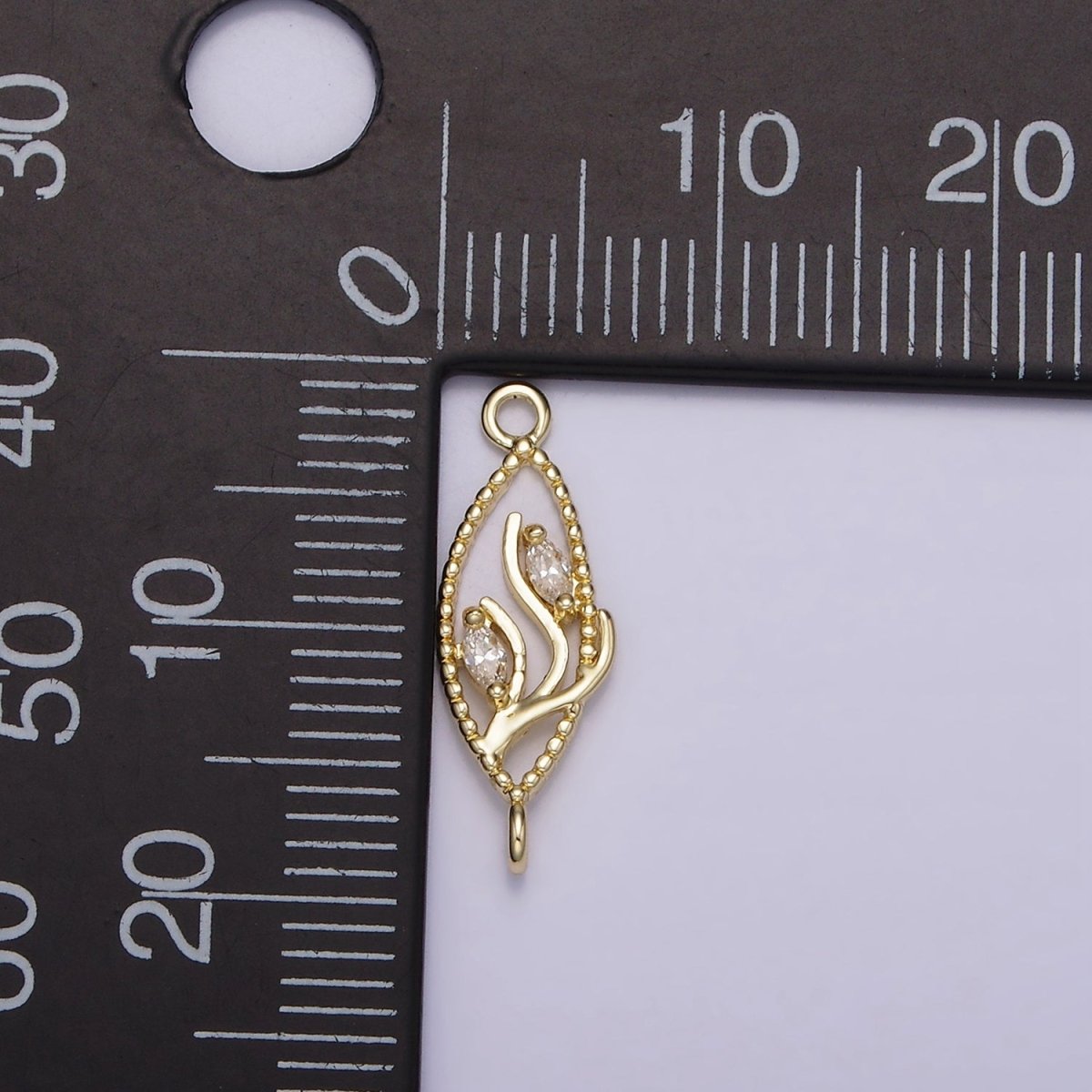 14K Gold Filled Clear Marquise CZ Leaf Beaded Open Sphere Connector | G-078 - DLUXCA