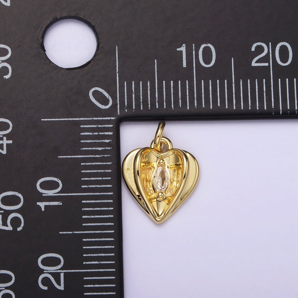 14K Gold Filled Clear Marquise CZ Open Double Heart Charm | AG274 - DLUXCA