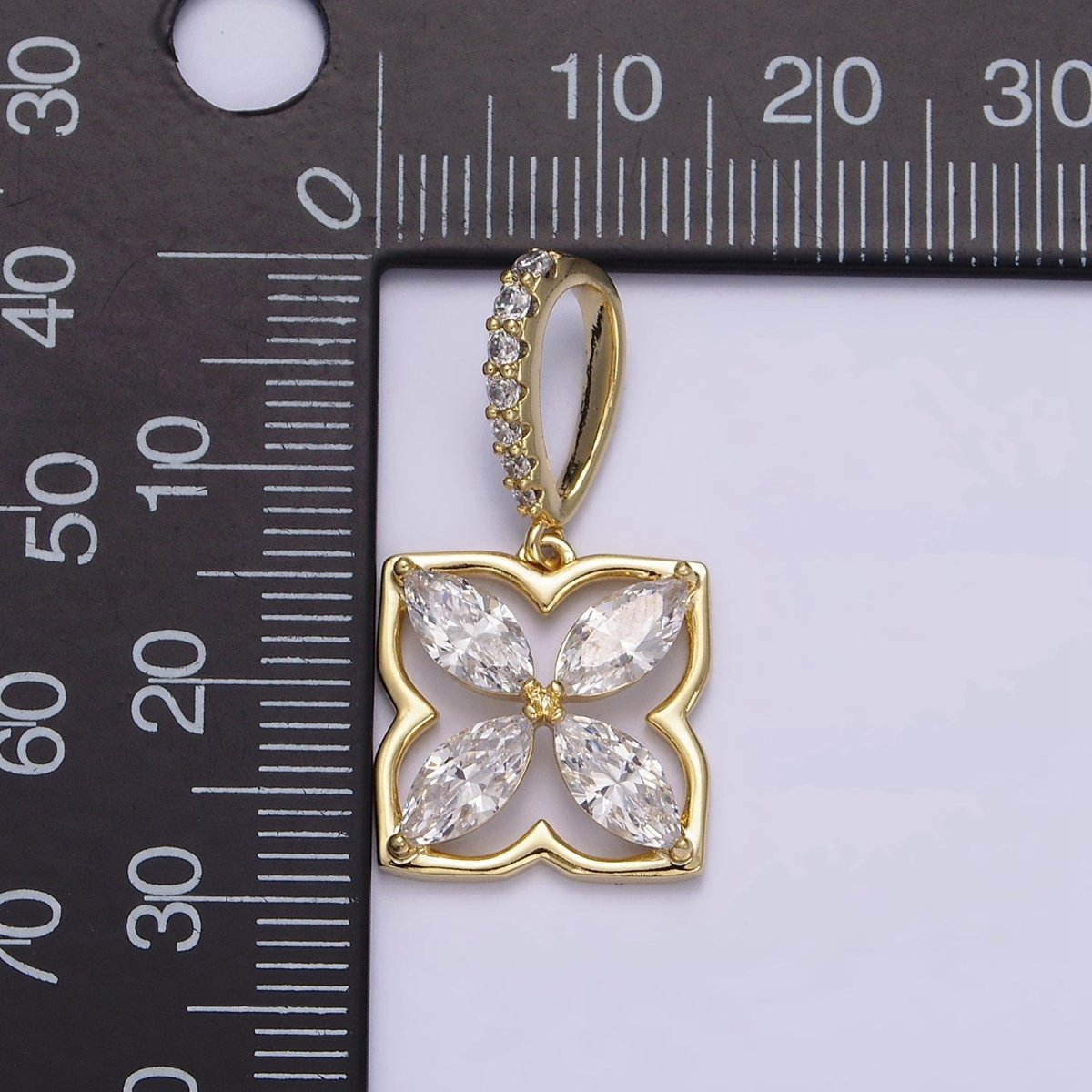 14K Gold Filled Clear Marquise CZ Open Quatrefoil Micro Paved Bail | AA649 - DLUXCA