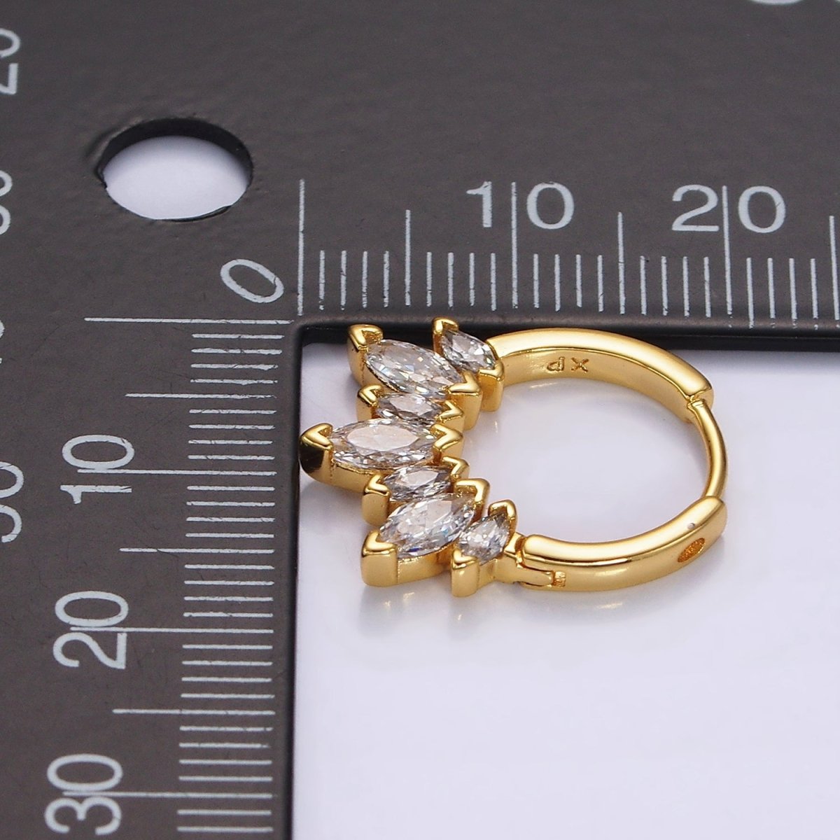 14K Gold Filled Clear Marquise Lined 16.5mm Huggie Earrings | AE932 - DLUXCA