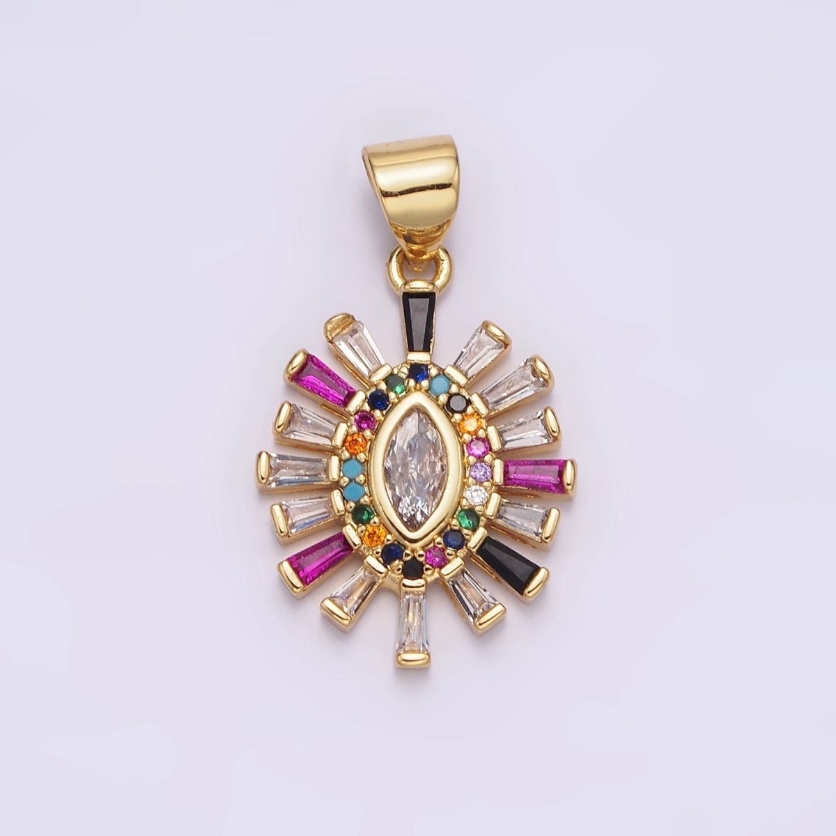 14K Gold Filled Clear Marquise Multicolor Micro Paved CZ Baguette Outline Pendant | AA612 - DLUXCA