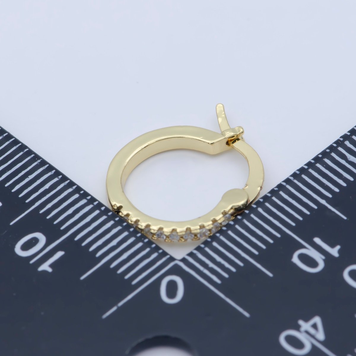 14K Gold Filled Clear Micro Paved 15mm Latch Hoop Earrings | Leo-770 - DLUXCA