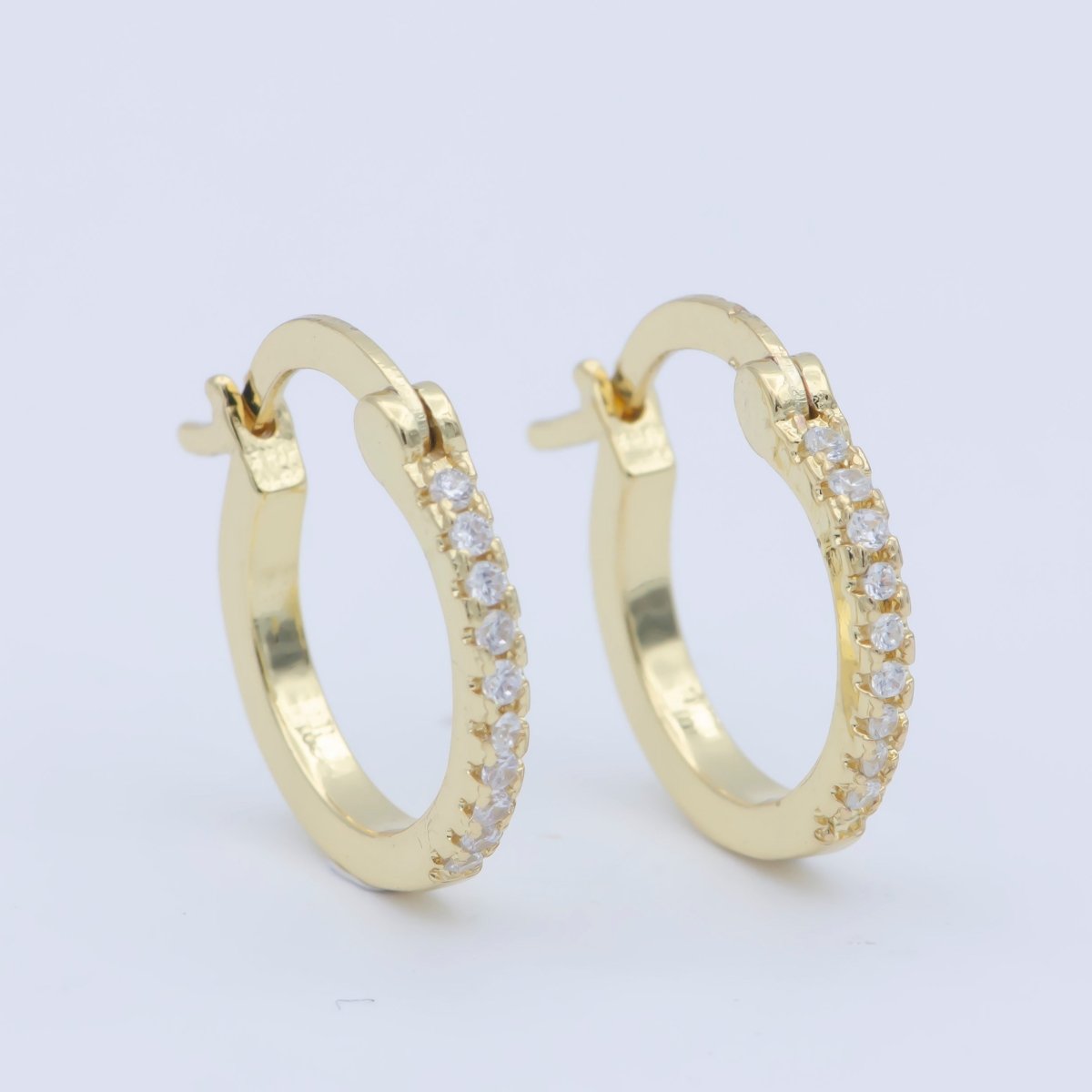 14K Gold Filled Clear Micro Paved 15mm Latch Hoop Earrings | Leo-770 - DLUXCA
