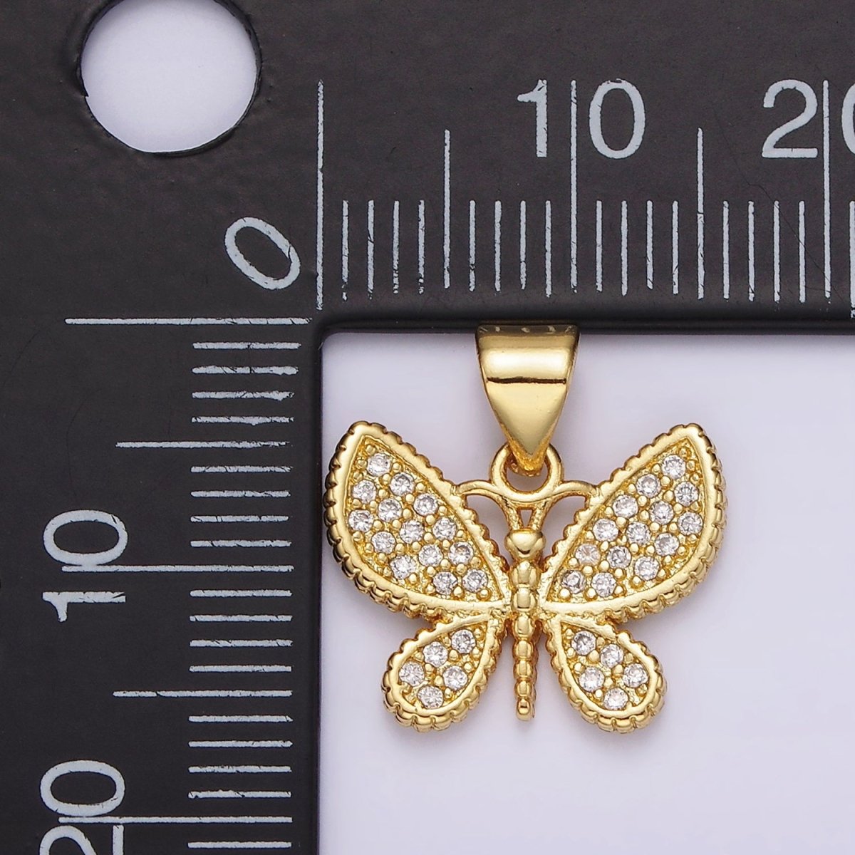 14K Gold Filled Clear Micro Paved CZ Butterfly Insect Pendant | AH077 - DLUXCA