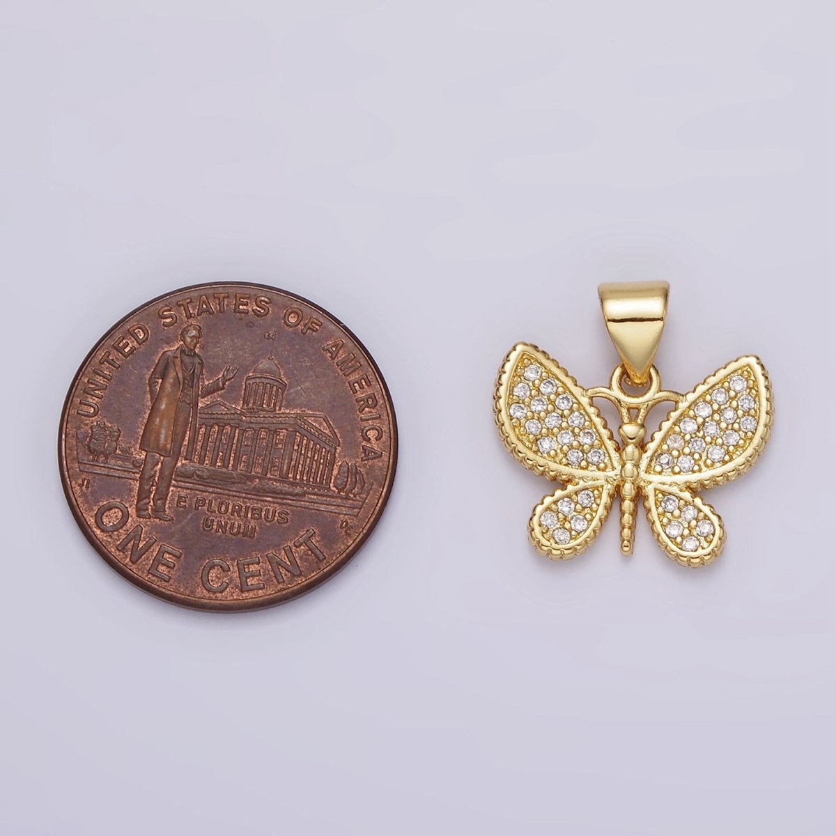 14K Gold Filled Clear Micro Paved CZ Butterfly Insect Pendant | AH077 - DLUXCA