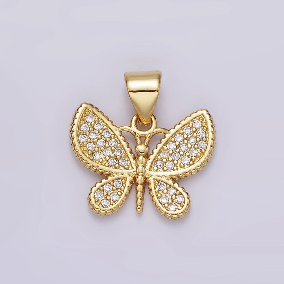 14K Gold Filled Clear Micro Paved CZ Butterfly Insect Pendant | AH077 - DLUXCA