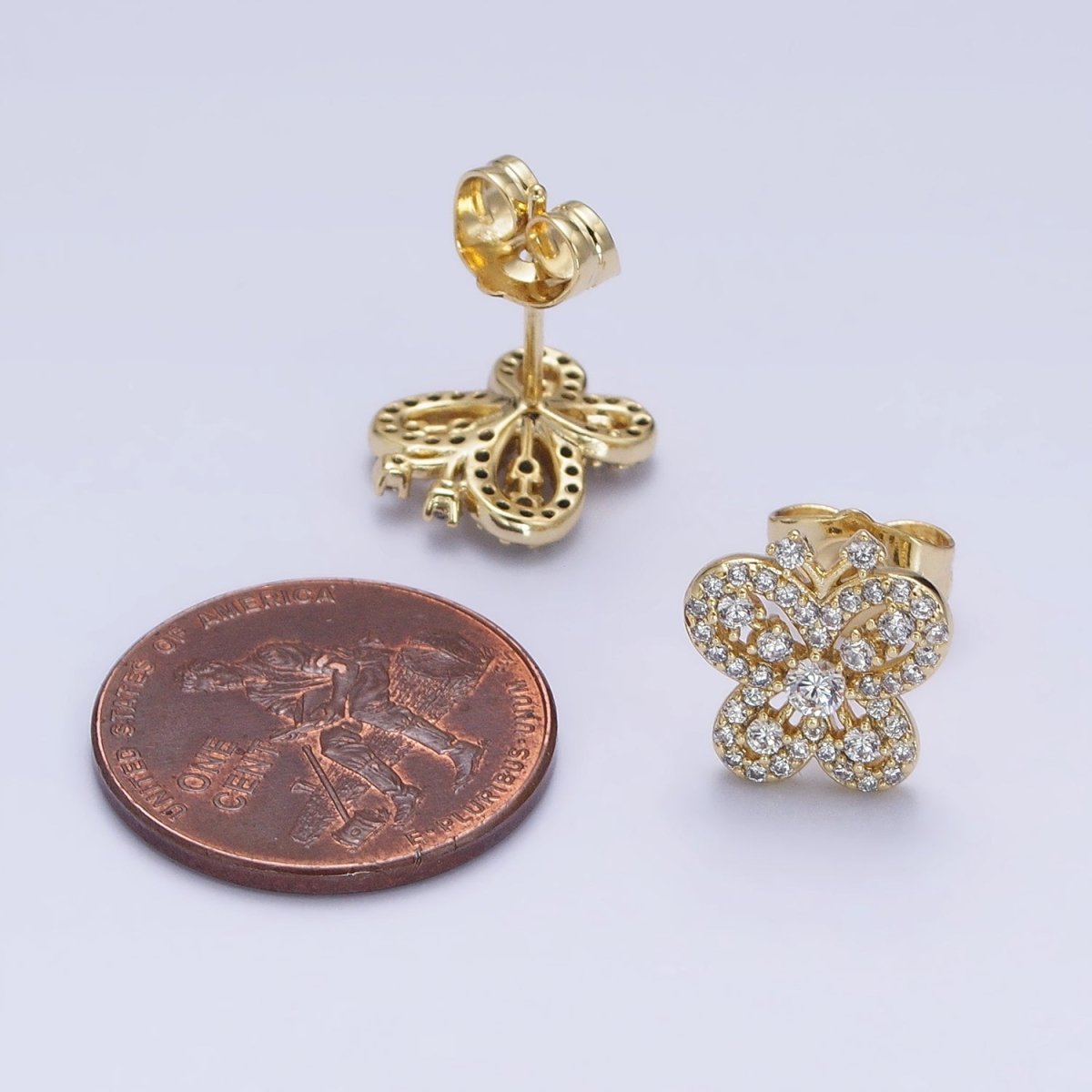 14K Gold Filled Clear Micro Paved CZ Butterfly Mariposa Insect Stud Earrings | AD1531 - DLUXCA
