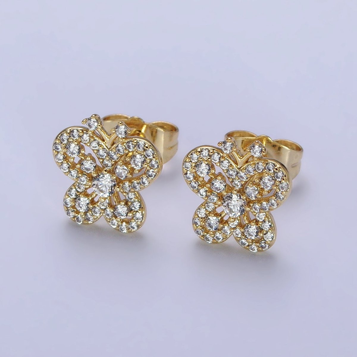 14K Gold Filled Clear Micro Paved CZ Butterfly Stud Earrings | AB319 - DLUXCA