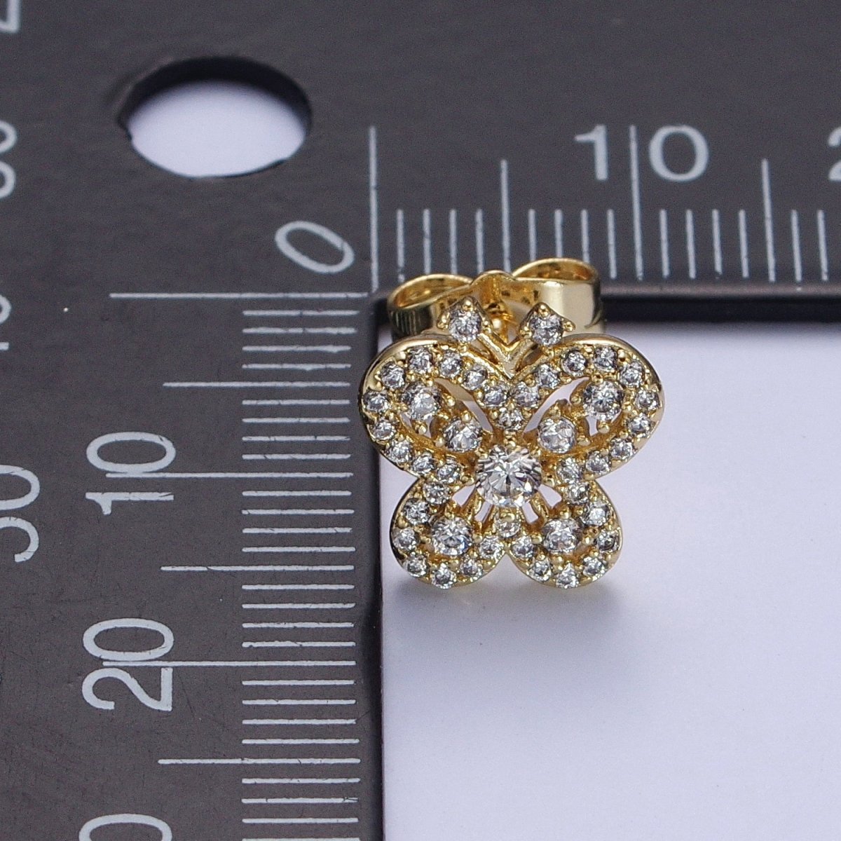 14K Gold Filled Clear Micro Paved CZ Butterfly Stud Earrings | AB319 - DLUXCA