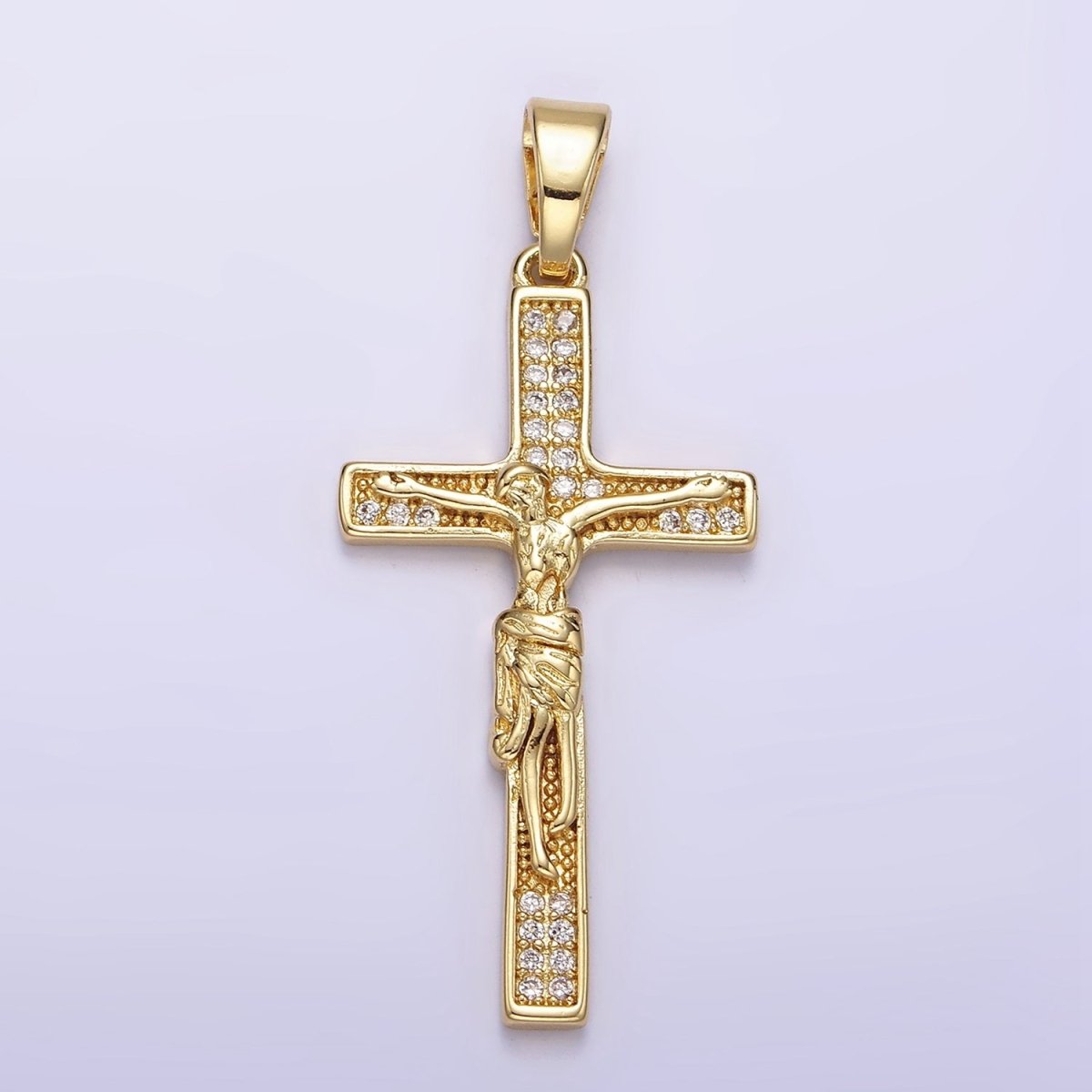 14K Gold Filled Clear Micro Paved CZ Crucifix Latin Cross Pendant | N1281 - DLUXCA