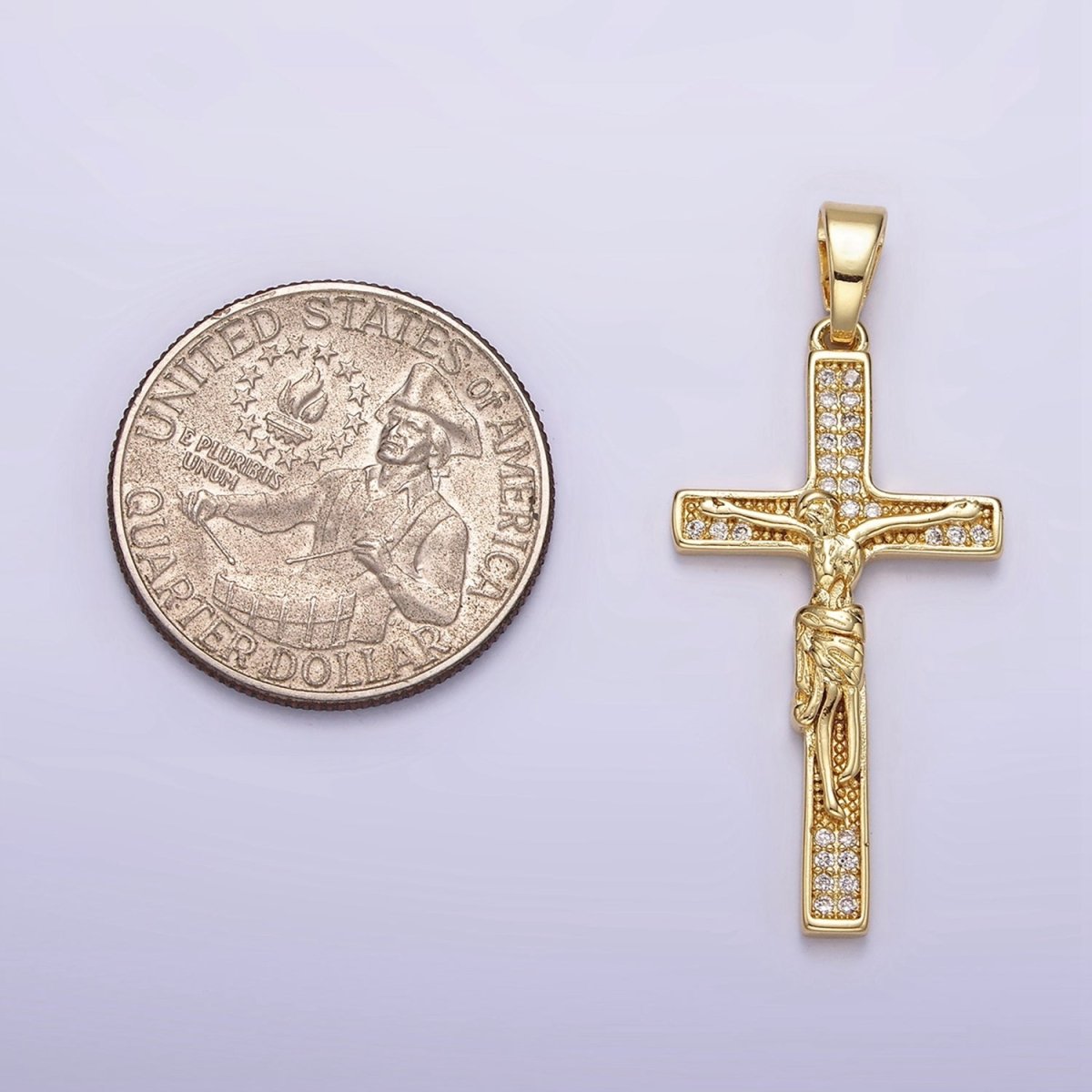 14K Gold Filled Clear Micro Paved CZ Crucifix Latin Cross Pendant | N1281 - DLUXCA