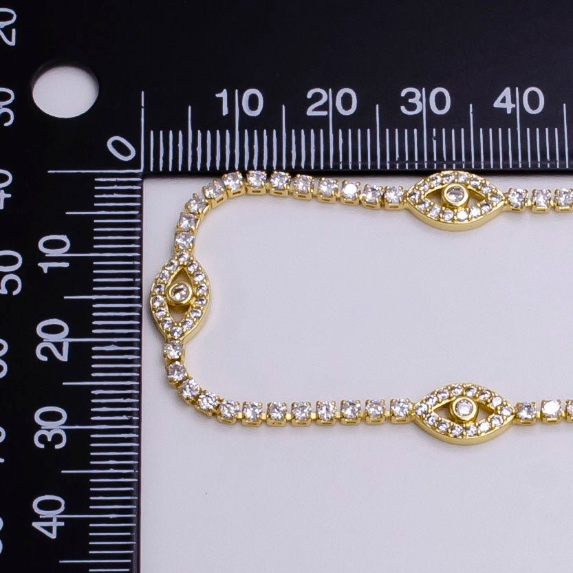 14K Gold Filled Clear Micro Paved CZ Evil Eye Tennis Chain 7 Inch Bracelet in Gold & Silver | WA-2133 WA-2134 - DLUXCA