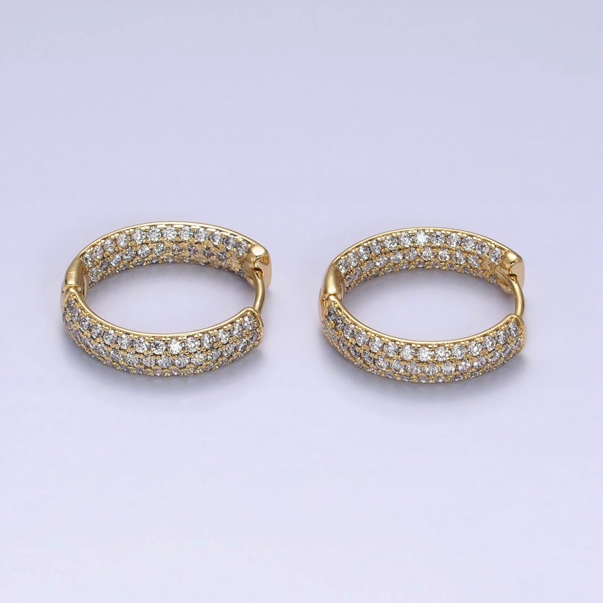 14K Gold Filled Clear Micro Paved CZ Front-Facing 18mm Hoop Earrings | Y-896 - DLUXCA