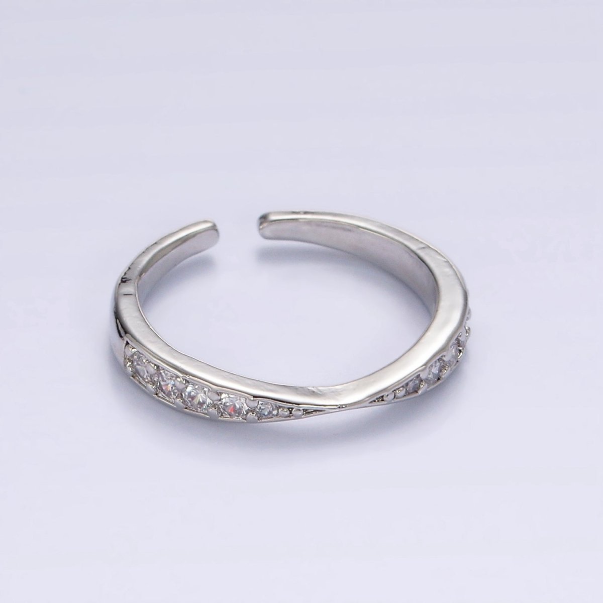 14K Gold Filled Clear Micro Paved CZ Geometric Curved Ring in Gold & Silver | O1030 O1031 - DLUXCA