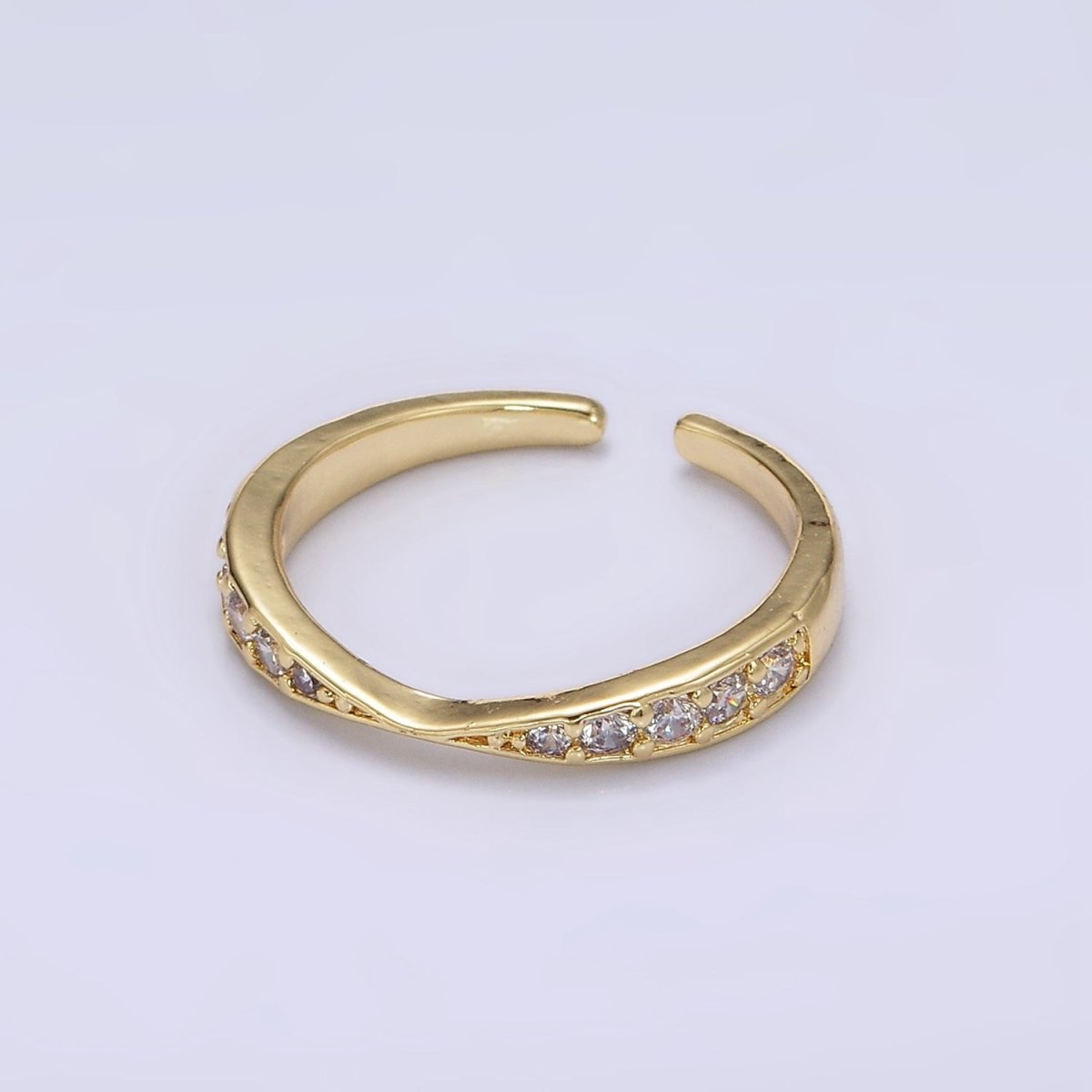 14K Gold Filled Clear Micro Paved CZ Geometric Curved Ring in Gold & Silver | O1030 O1031 - DLUXCA