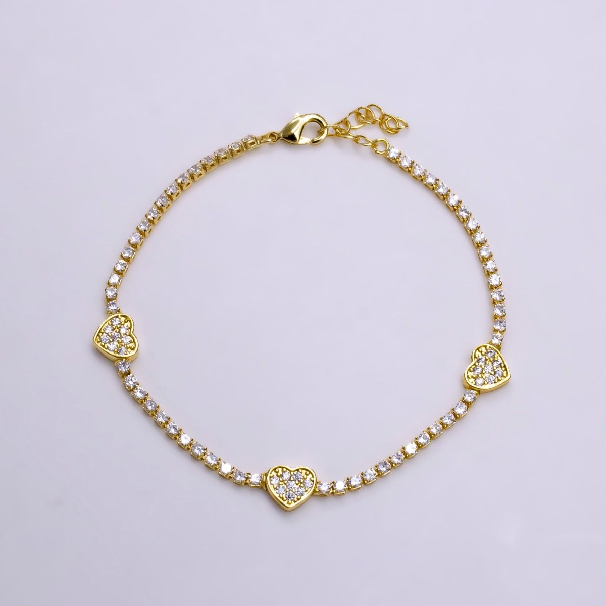 14K Gold Filled Clear Micro Paved CZ Heart Tennis Chain 7 Inch Bracelet in Gold & Silver | WA-2129 WA-2130 - DLUXCA