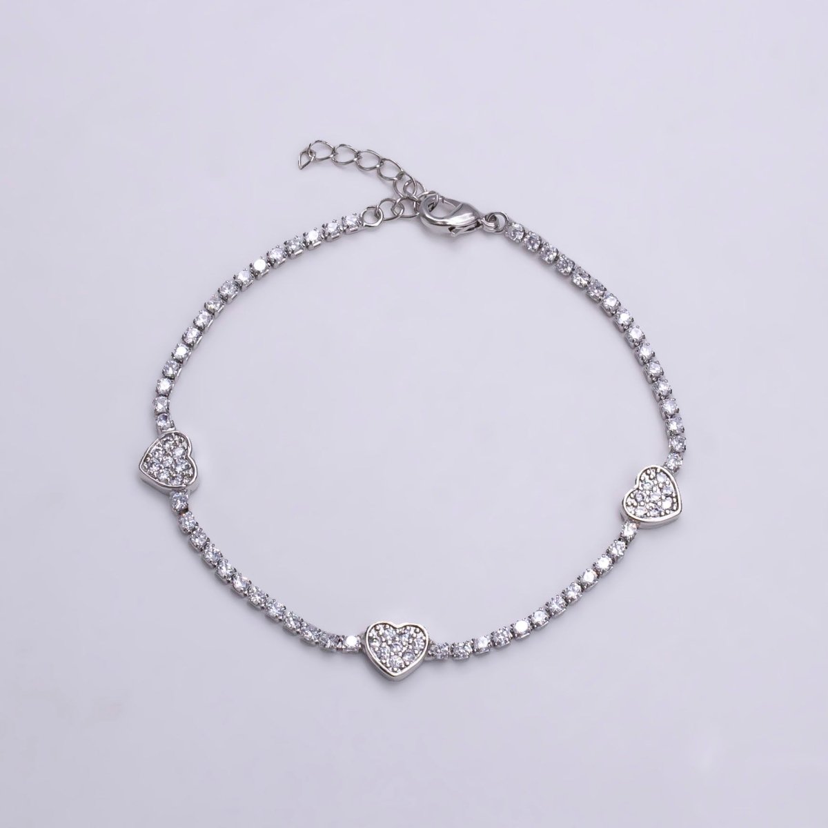 14K Gold Filled Clear Micro Paved CZ Heart Tennis Chain 7 Inch Bracelet in Gold & Silver | WA-2129 WA-2130 - DLUXCA