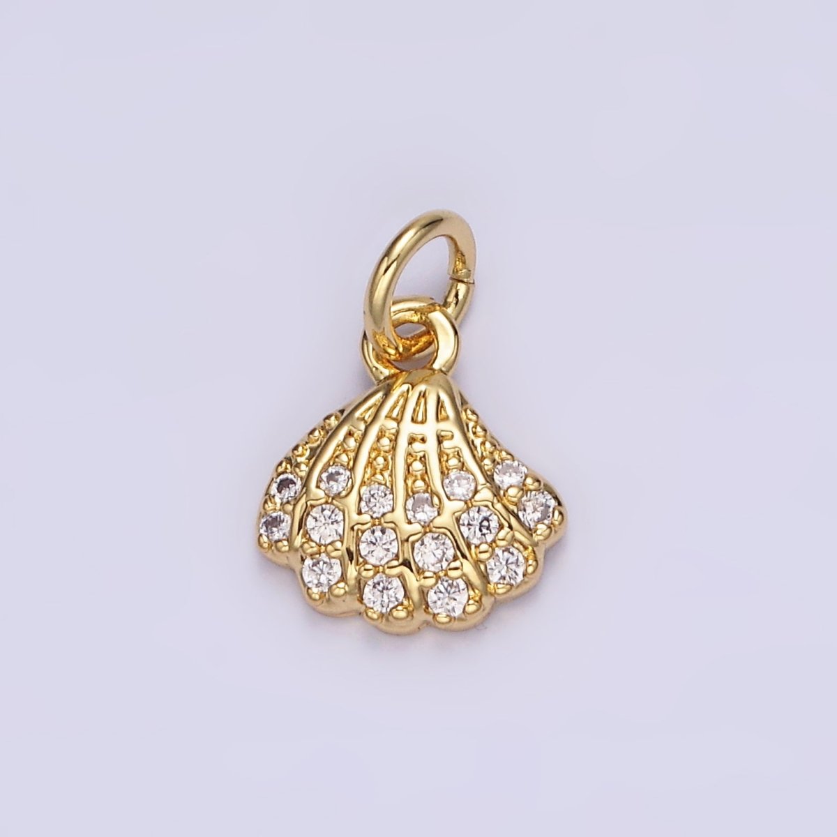 14K Gold Filled Clear Micro Paved CZ Ocean Clam Shell Add-On Charm | N1044 - DLUXCA