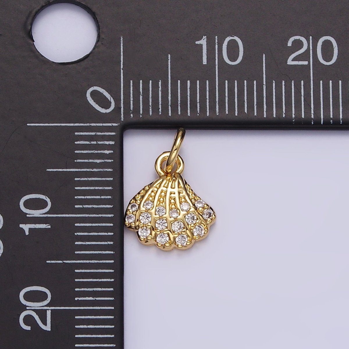 14K Gold Filled Clear Micro Paved CZ Ocean Clam Shell Add-On Charm | N1044 - DLUXCA