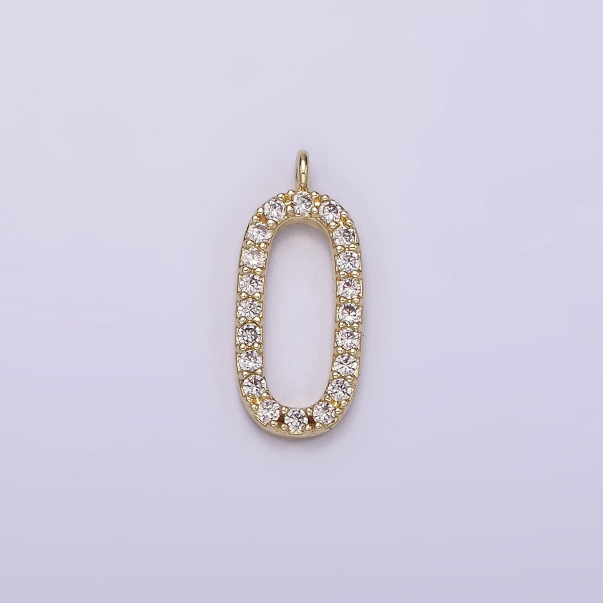 14K Gold Filled Clear Micro Paved CZ Open Oval Oblong Letter O Charm | AG187 - DLUXCA