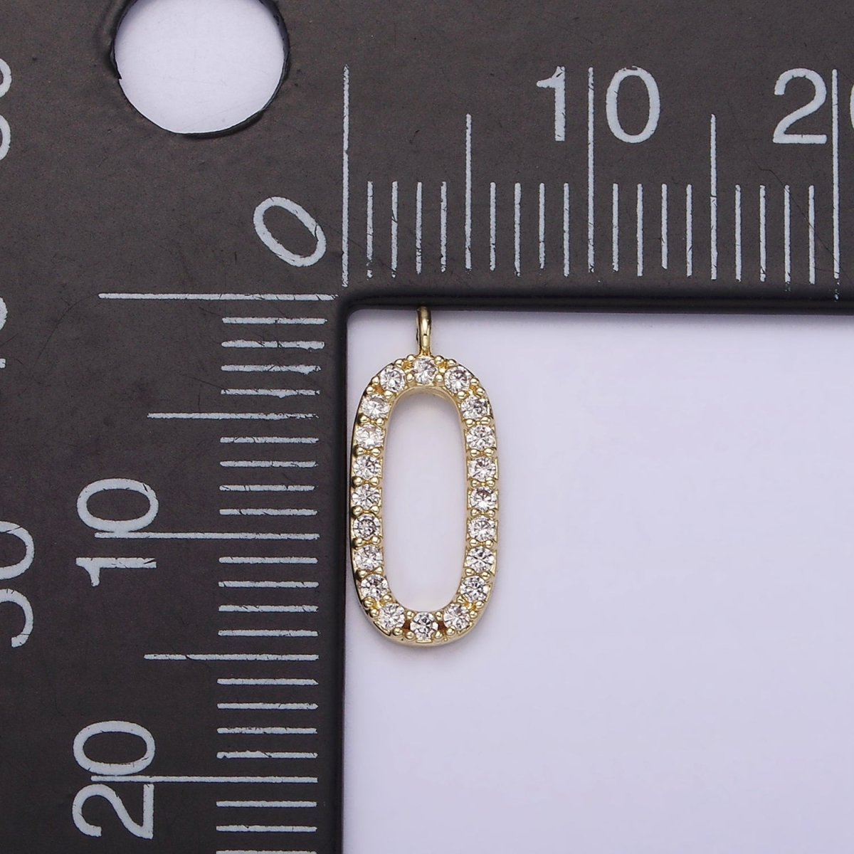 14K Gold Filled Clear Micro Paved CZ Open Oval Oblong Letter O Charm | AG187 - DLUXCA