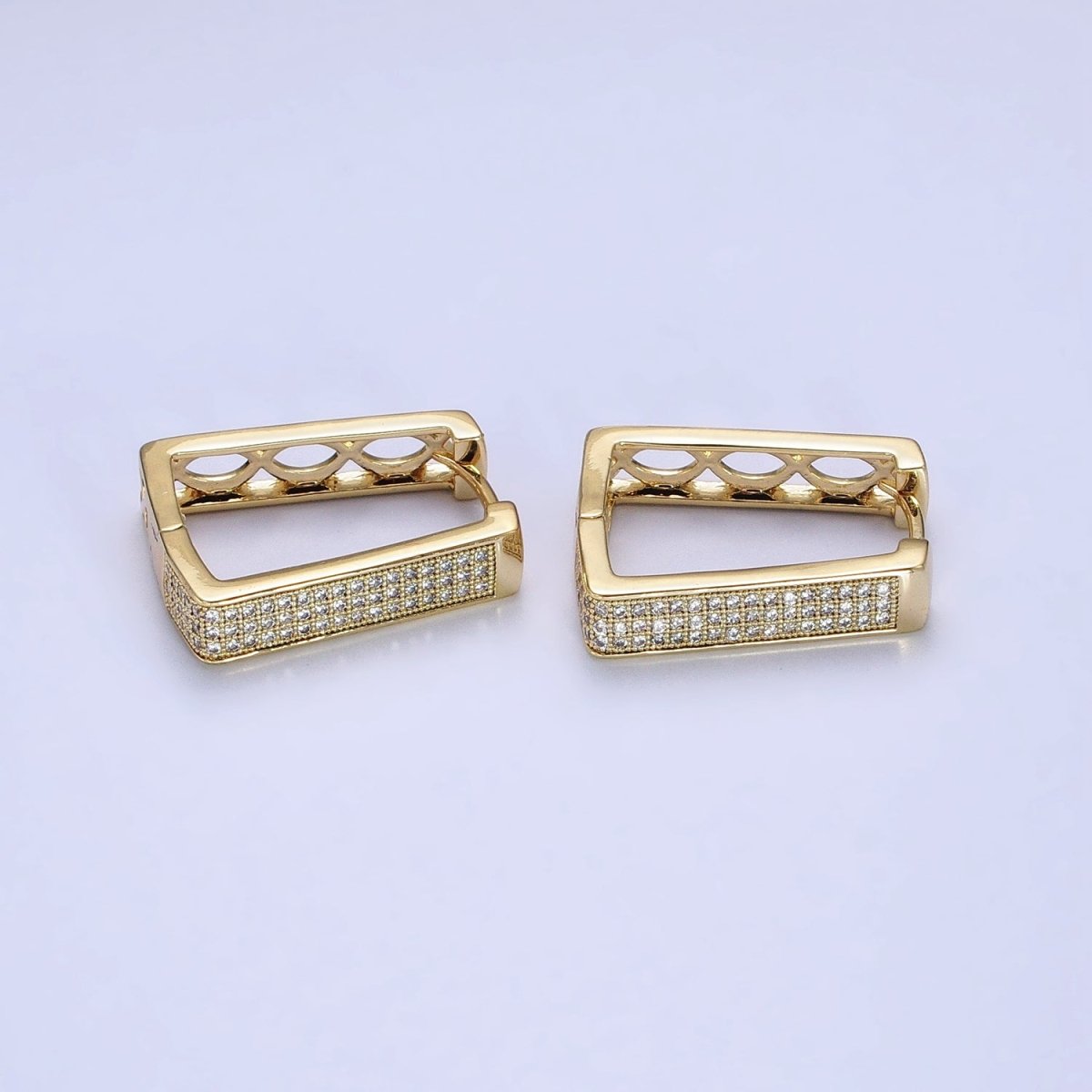 14K Gold Filled Clear Micro Paved CZ Rectangular Geometric Hoop Earrings | AB320 - DLUXCA