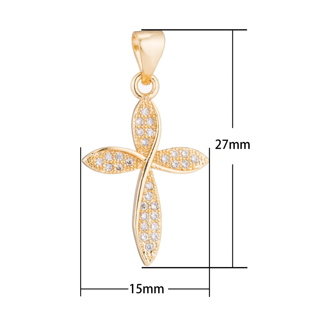 14K Gold Filled Clear Micro Paved CZ Religious Curved Cross Pendant | H361 - DLUXCA