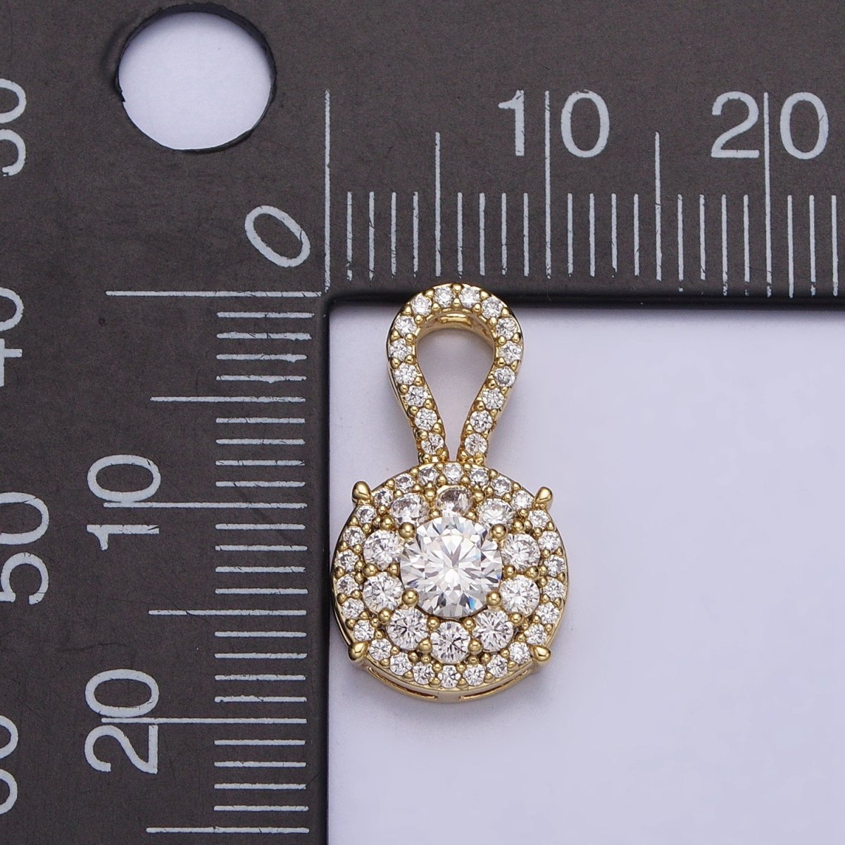 14K Gold Filled Clear Micro Paved CZ Round Curved Bail Pendant | AA041 - DLUXCA