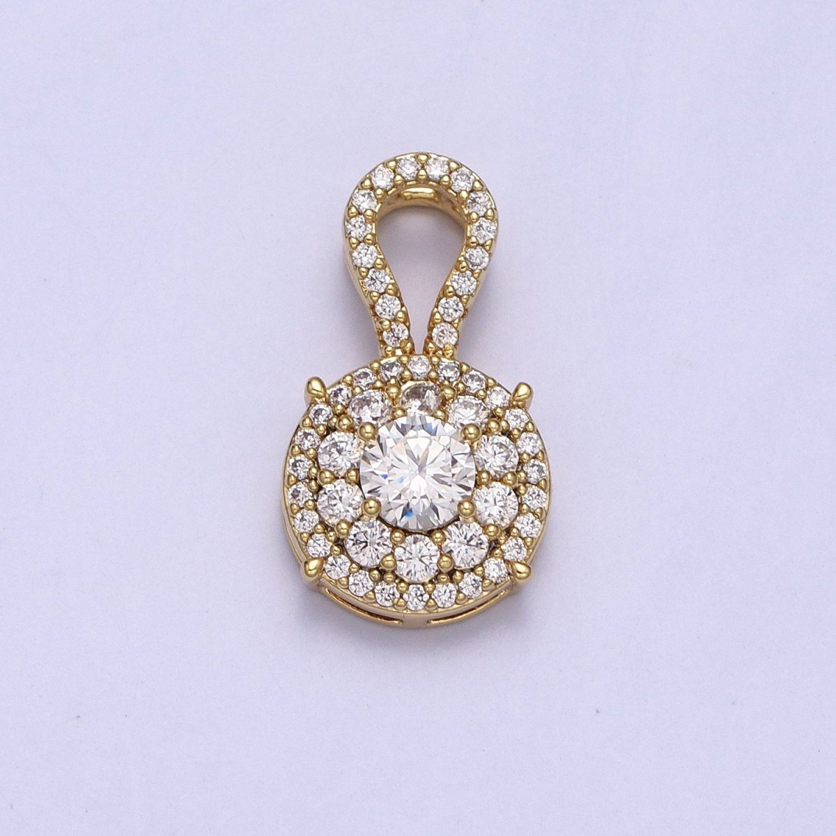 14K Gold Filled Clear Micro Paved CZ Round Curved Bail Pendant | AA041 - DLUXCA