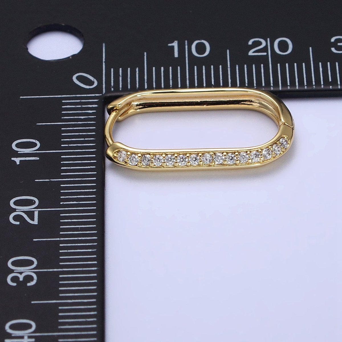14K Gold Filled Clear Micro Paved Lined Edged Oblong Hoop Earrings | AB259 - DLUXCA