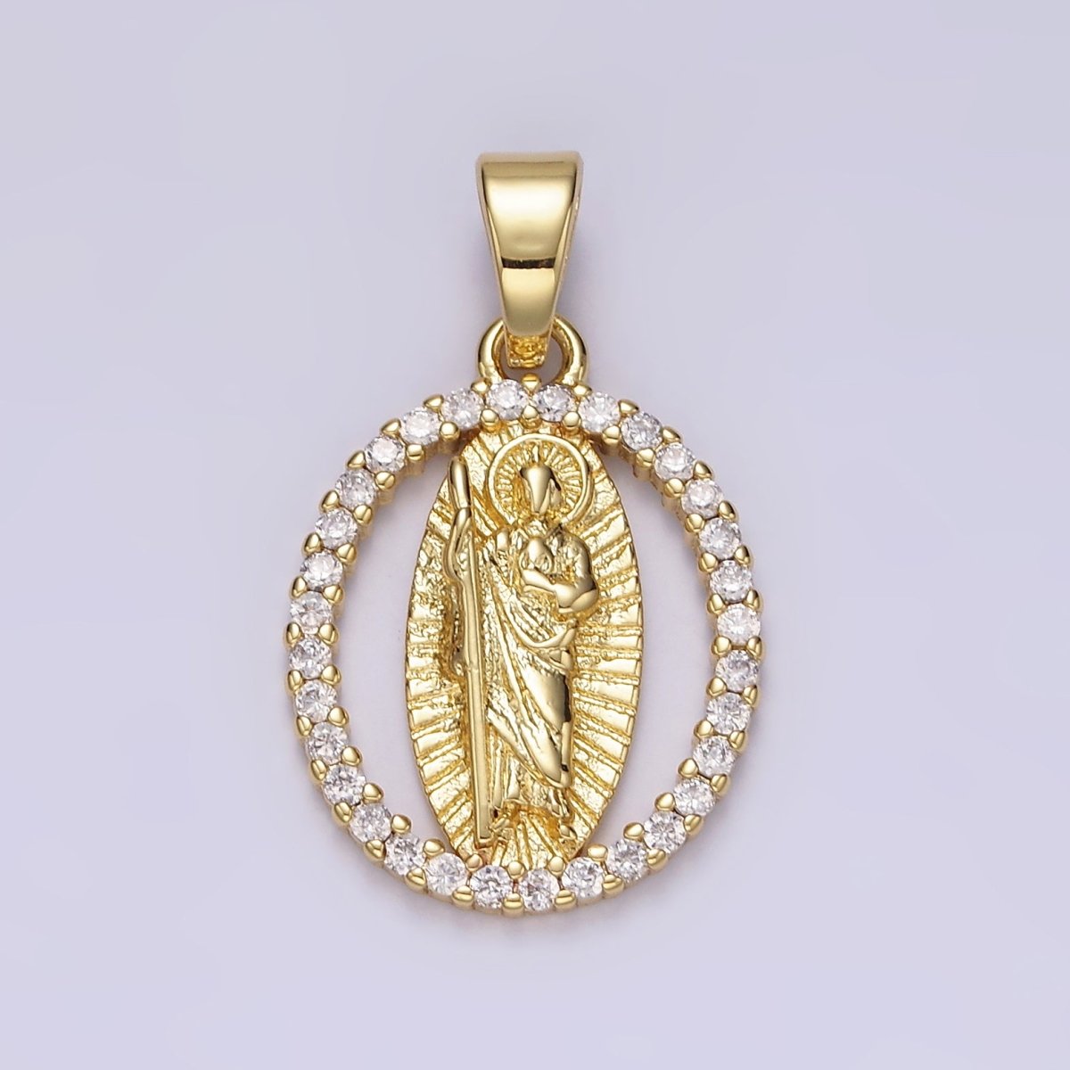14K Gold Filled Clear, Multicolor CZ Saint Jude Sunburst Open Oval Pendant | N1309 N1310 - DLUXCA