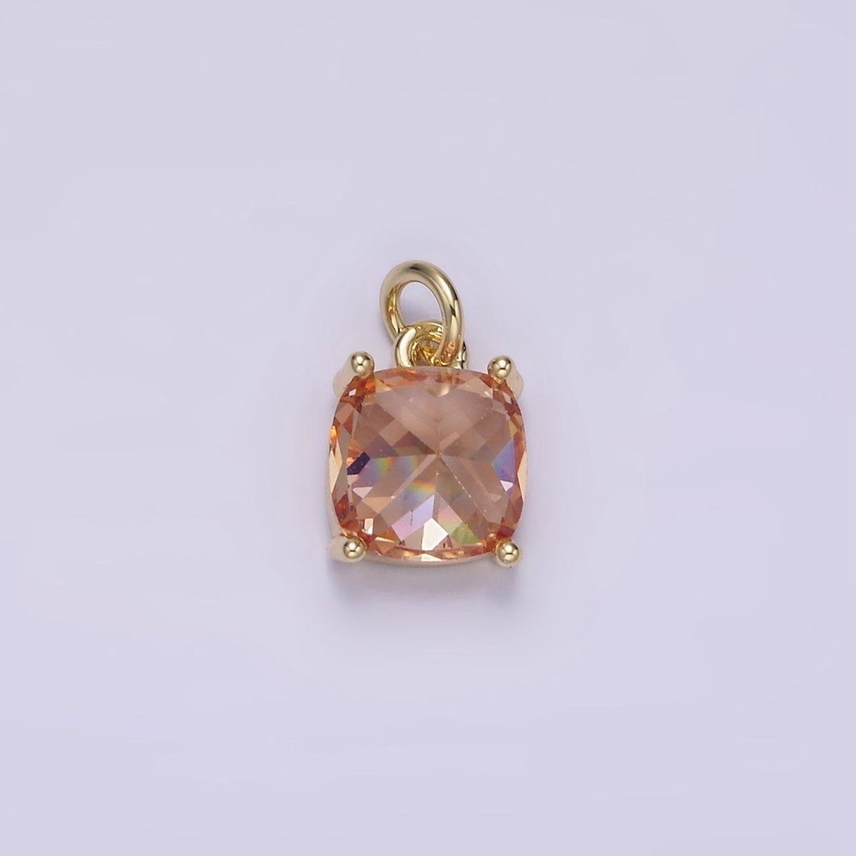 14K Gold Filled Clear, Orange, Pink, Fuchsia, Red Rounded Square CZ Add-On Charm | AG319 - AG323 - DLUXCA