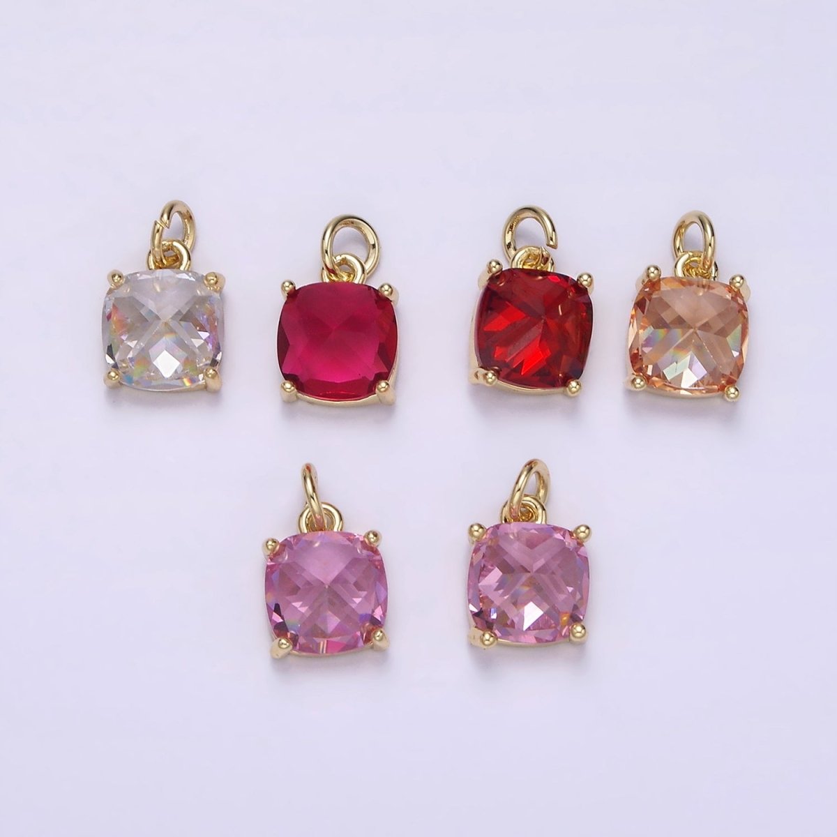 14K Gold Filled Clear, Orange, Pink, Fuchsia, Red Rounded Square CZ Add-On Charm | AG319 - AG323 - DLUXCA