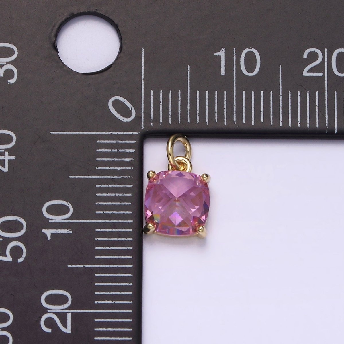 14K Gold Filled Clear, Orange, Pink, Fuchsia, Red Rounded Square CZ Add-On Charm | AG319 - AG323 - DLUXCA