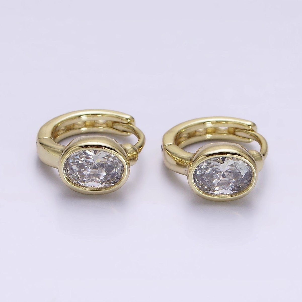 14K Gold Filled Clear Oval CZ 12mm Cartilage Earrings | AE807 - DLUXCA