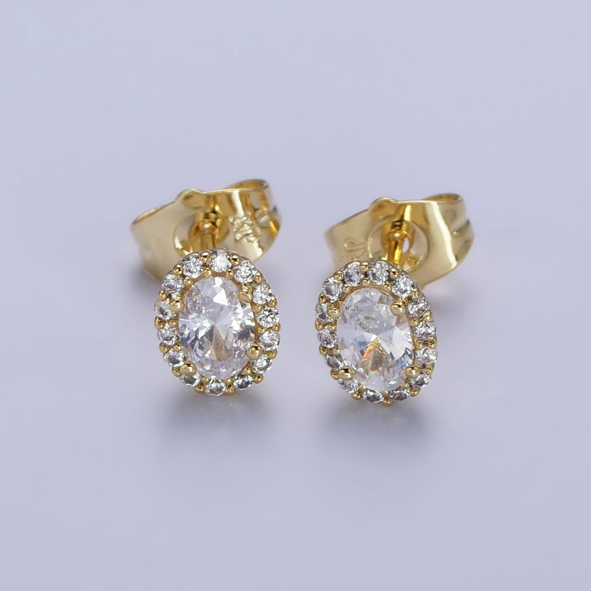 14K Gold Filled Clear Oval CZ Micro Paved Stud Earrings | AB312 - DLUXCA