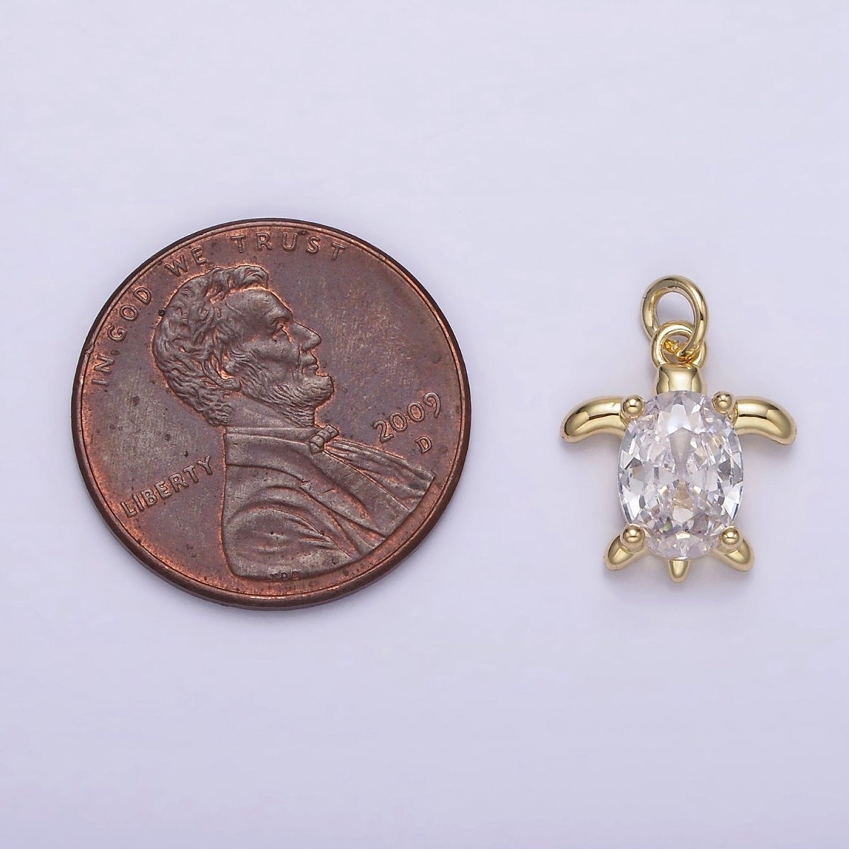 14K Gold Filled Clear Oval CZ Turtle Animal Add-On Charm | AG-224 - DLUXCA