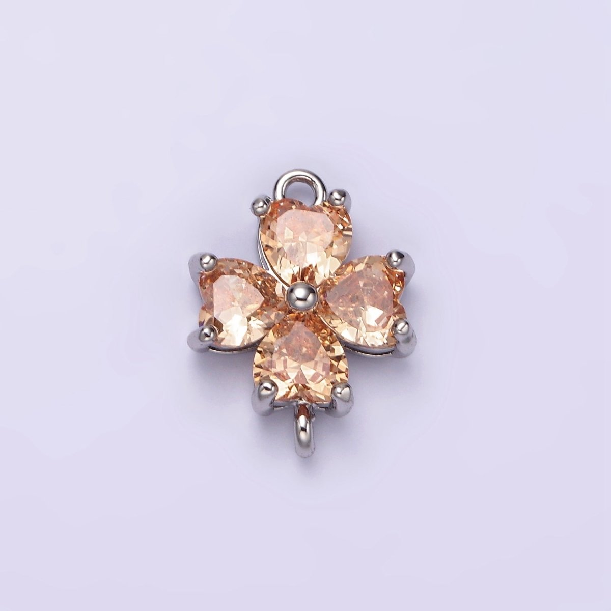 14K Gold Filled Clear, Peach, Pink, Purple, Red CZ Heart Petal Flower Connector in Gold & Silver | G-193 - G-202 - DLUXCA