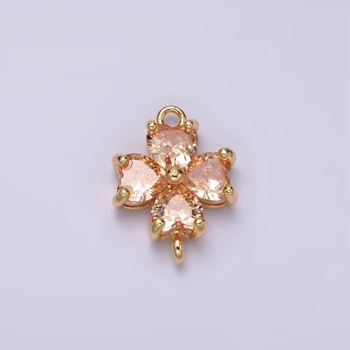 14K Gold Filled Clear, Peach, Pink, Purple, Red CZ Heart Petal Flower Connector in Gold & Silver | G-193 - G-202 - DLUXCA