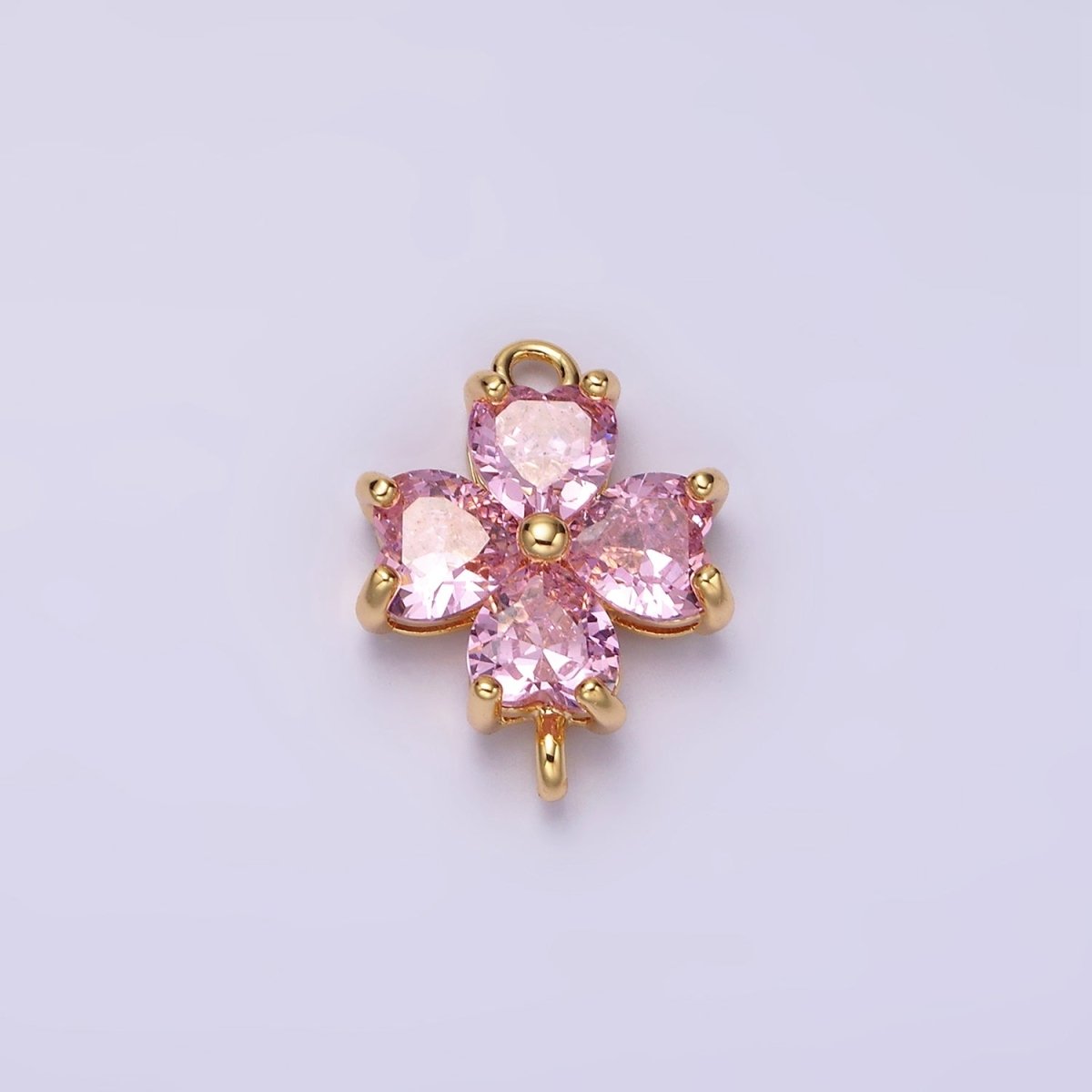 14K Gold Filled Clear, Peach, Pink, Purple, Red CZ Heart Petal Flower Connector in Gold & Silver | G-193 - G-202 - DLUXCA