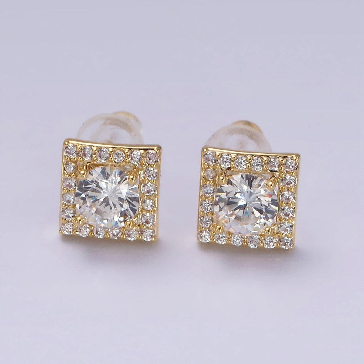 14K Gold Filled Clear, Pink CZ Micro Paved Square Stud Earrings | V273 V274 - DLUXCA