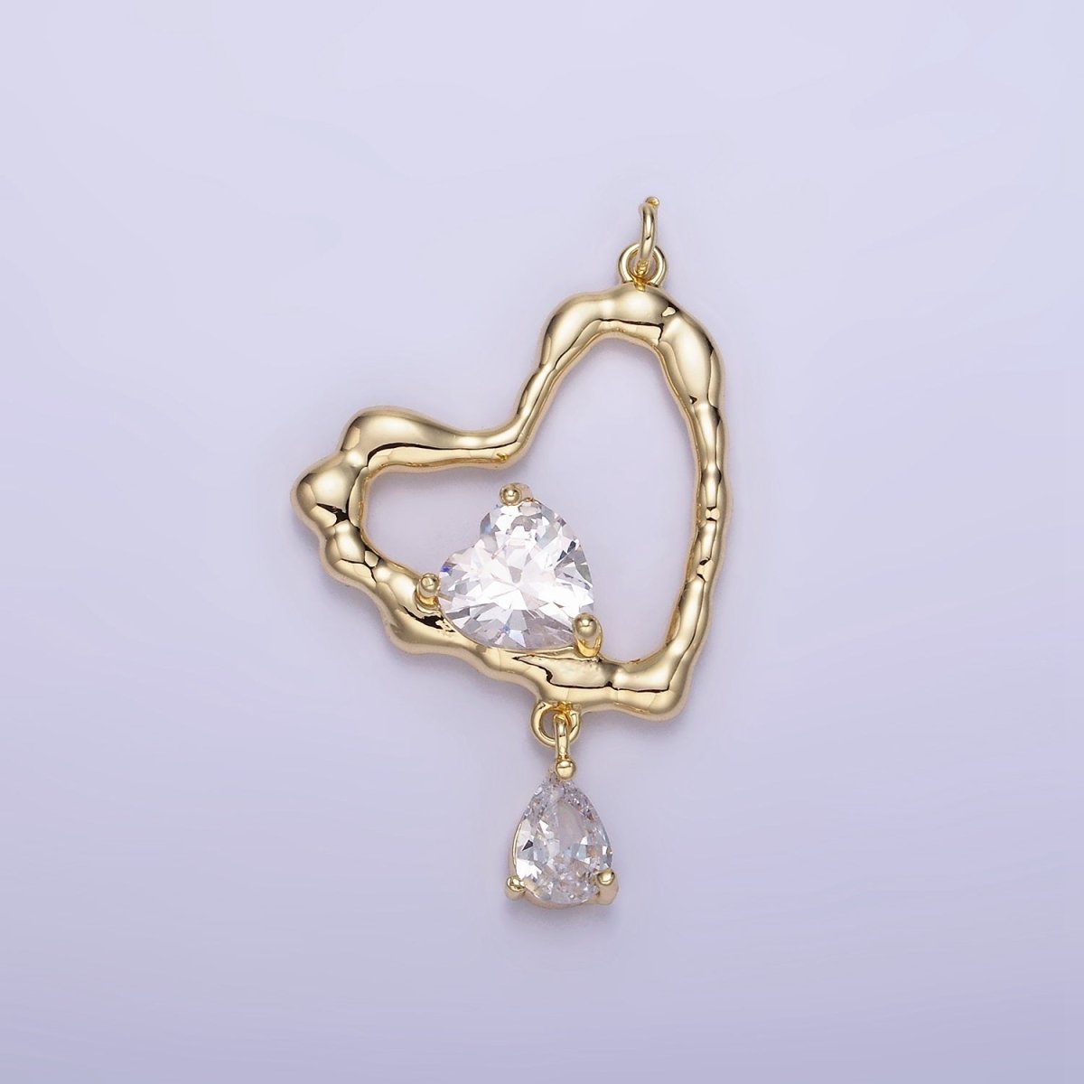 14K Gold Filled Clear, Pink CZ Open Heart Teardrop Drop Charm | AG712 - DLUXCA