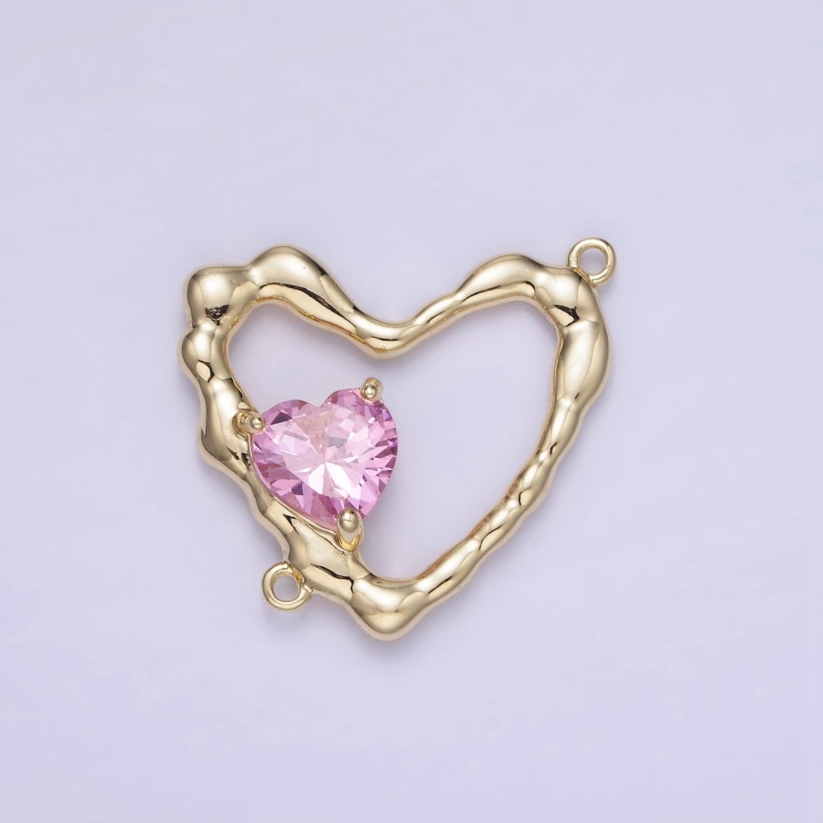 14K Gold Filled Clear, Pink CZ Open Molten Heart Connector | G288