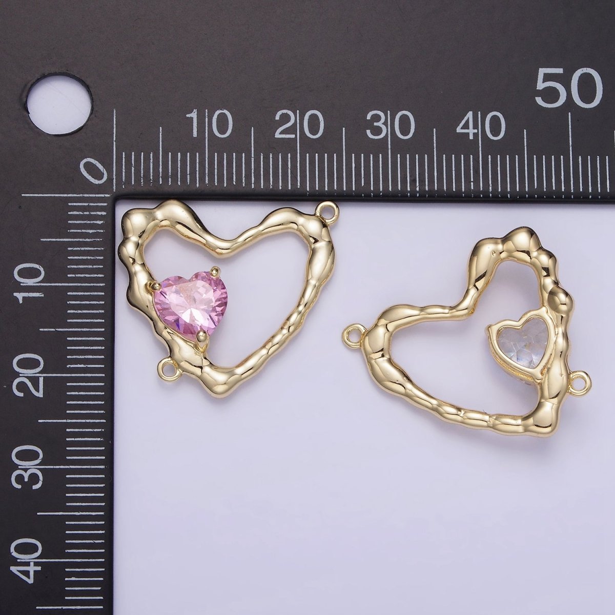 14K Gold Filled Clear, Pink CZ Open Molten Heart Connector | G288 - DLUXCA